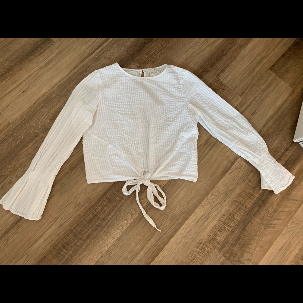 White Top with Flowy Sleeves and Front Tie